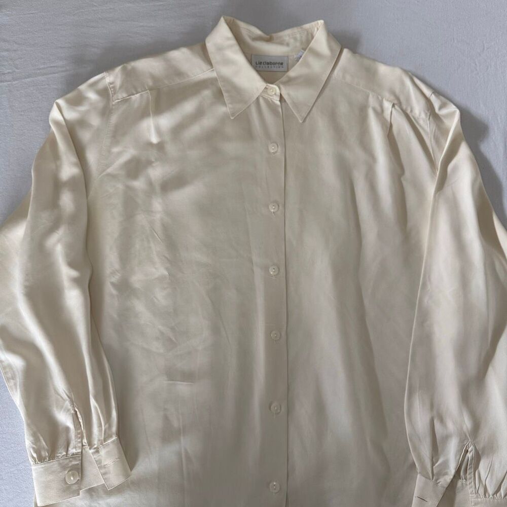 Liz Claiborne | Vintage Sandwashed Silk Button Up Blouse | Ivory | Size 14